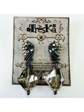 Treska Fifty Shades pieced earrings NEW grey mix bead stud style crystal dangle